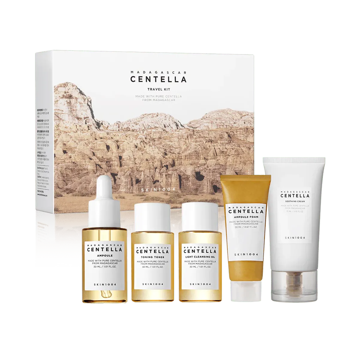 Set de viaje SKIN1004 Centella Travel Kit | rutina coreana completa en mini size para piel sensible y viajes