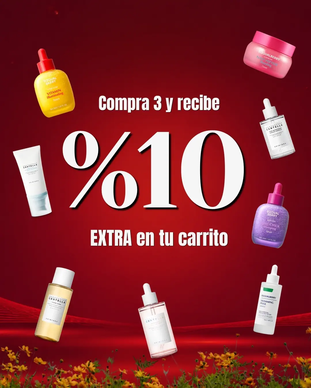 Banner de Hot Sale con 10% extra en carrito para productos de skincare y belleza en México